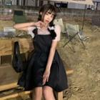 Short Sleeve Mesh Top / Spaghetti Strap A-line Mini Dress