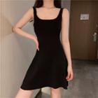 Sleeveless Mini A-line Knit Dress Black - One Size
