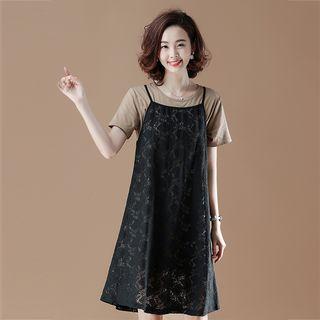Set: Short-sleeve T-shirt + Lace Strap Dress