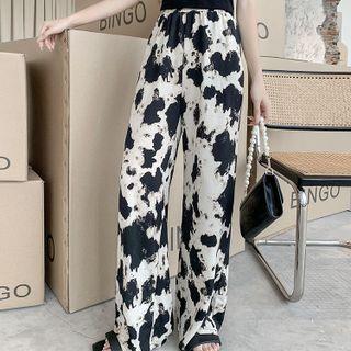 Short-sleeve Chained T-shirt / Splatter Print Wide Leg Pants / Set