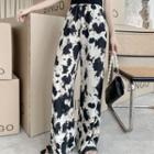 Short-sleeve Chained T-shirt / Splatter Print Wide Leg Pants / Set