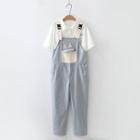 Short-sleeve Fish Print Shirt / Applique Cropped Jumper Pants