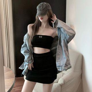 Set: Lettering Strapless Top + Mini Pencil Skirt