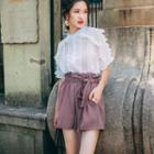 Set: Short-sleeve Panel Blouse + A-line Skort