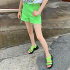 Frayed Scallop-hem Neon Shorts