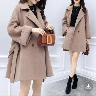 Set: Double-breasted Coat + A-line Mini Skirt