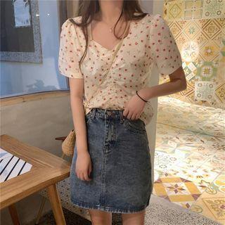 Floral Short-sleeve Top White - One Size