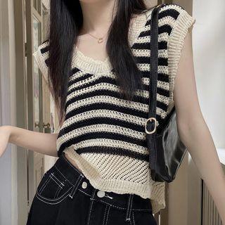 Striped Pointelle Knit Tank Top Almond - One Size