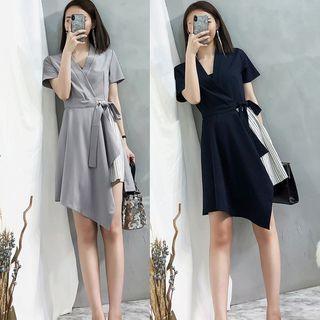 Asymmetric Hem V-neck Dress