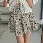 Floral A-line Skirt Leopard Print - Black & White - One Size