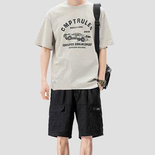 Short-sleeve Car Print T-shirt / Cargo Shorts