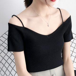 Short-sleeve Cold-shoulder Knit Top
