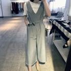 Sleeveless V-neck Wide-leg Jumpsuit With Sash