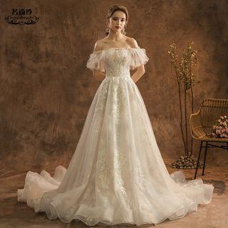 Off-shoulder Ball Gown Wedding Dress / Long Train Wedding Dress