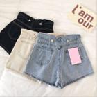 Plain High-waist Frayed A-line Wide-leg Shorts