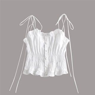 Tie-strap Shirred Frill Trim Camisole Top