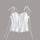 Tie-strap Shirred Frill Trim Camisole Top