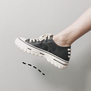 Faux Leather Lace-up Back Sneakers