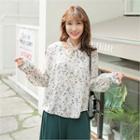 Dip-back Floral-pattern Blouse With Sash