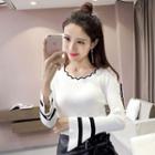 Scallop Neck Long-sleeve Knit Sweater