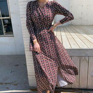 Geo Pattern Maxi Wrap Dress Ivory - One Size