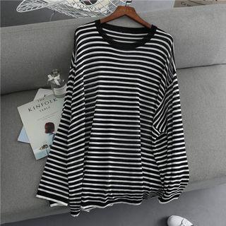 Oversized Striped Knit Top Stripe - Black - One Size