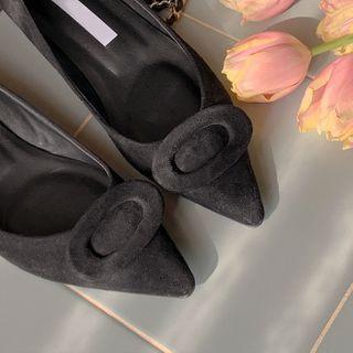 Buckle Pointy Suedette Flats