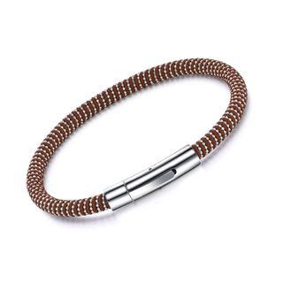 Stainless Steel Bar Faux Leather Bracelet 1240 - Bracelet - One Size
