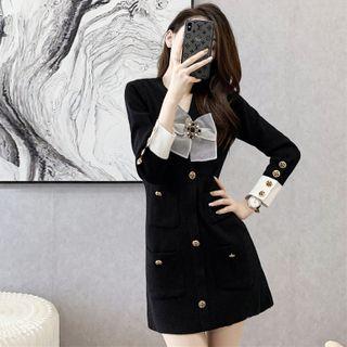 Mesh Ribbon Knit Mini Sheath Dress