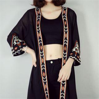 3/4-sleeve Embroidery Long Light Jacket