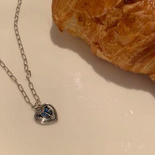 Heart Butterfly Glaze Pendant Necklace Blue Butterfly & Heart - Silver - One Size
