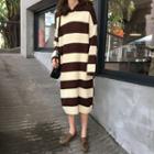 Long-sleeve Hooded Striped Midi Sweater Dress
