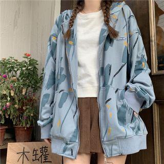 Oversized Printed Long-sleeve Hooded Jacket