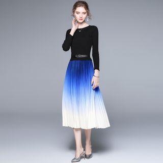 Long-sleeve Ombre Midi A-line Dress