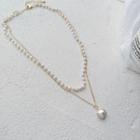 Layered Faux Pearl Necklace 1 Piece - White & Gold - One Size