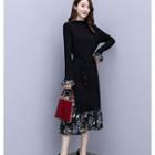 Long-sleeve Mock Two-piece Midi Knit Dress