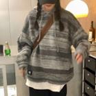 Striped Hooded Sweater Stripe - Gradient - Gray - One Size