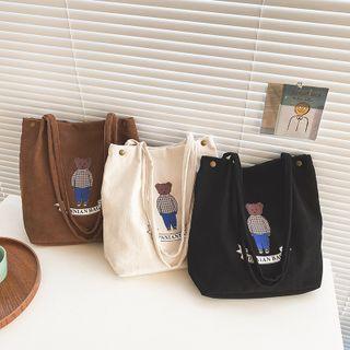 Bear Print Corduroy Tote Bag