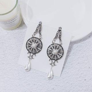 Rhinestone Faux Pearl Dangle Earring 1 Pair - Silver - One Size