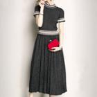 Set: Contrast Trim Short-sleeve Knit Top + Midi Knit Skirt