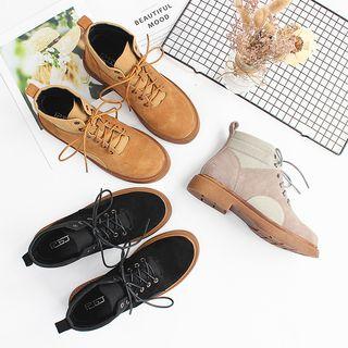 Genuine Leather Platform Block Heel Lace-up Ankle Boots