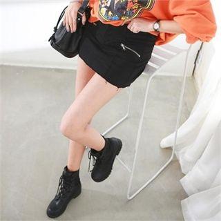 Inset Shorts Zip-detail Miniskirt