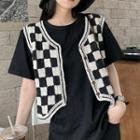 Checker Print Button-up Vest Black - One Size