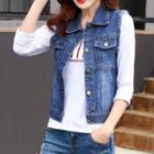 Washed Fray-trim Buttoned Denim Vest