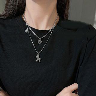 Horse & Heart Pendant Layered Necklace Silver - One Size