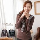 Striped Tie-front Lettering Long-sleeve T-shirt