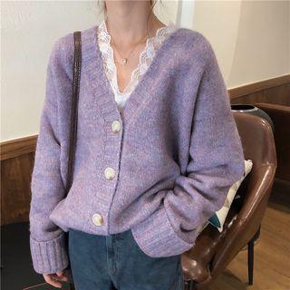 Lace V-neck Top / Loose-fit Cardigan