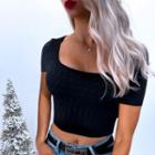 Cable Knit Short-sleeve Crop Top