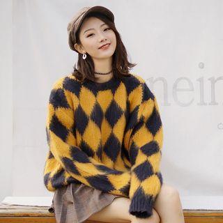 Argyle Chunky Sweater Black & Yellow - One Size