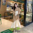 Long-sleeve Panel Drawstring Midi Mermaid Dress